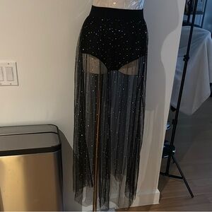 Sequin Sheer Black Maxi Skirt